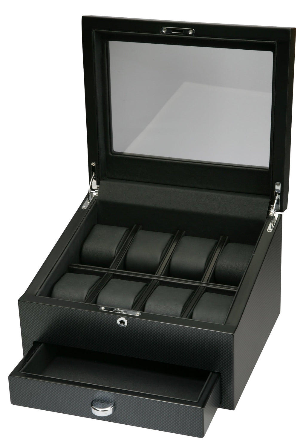 VOLTA Carbon Fiber Watch Case - Black, 8 Watches, Jewelry Drawer, Lockable, Modern Style
