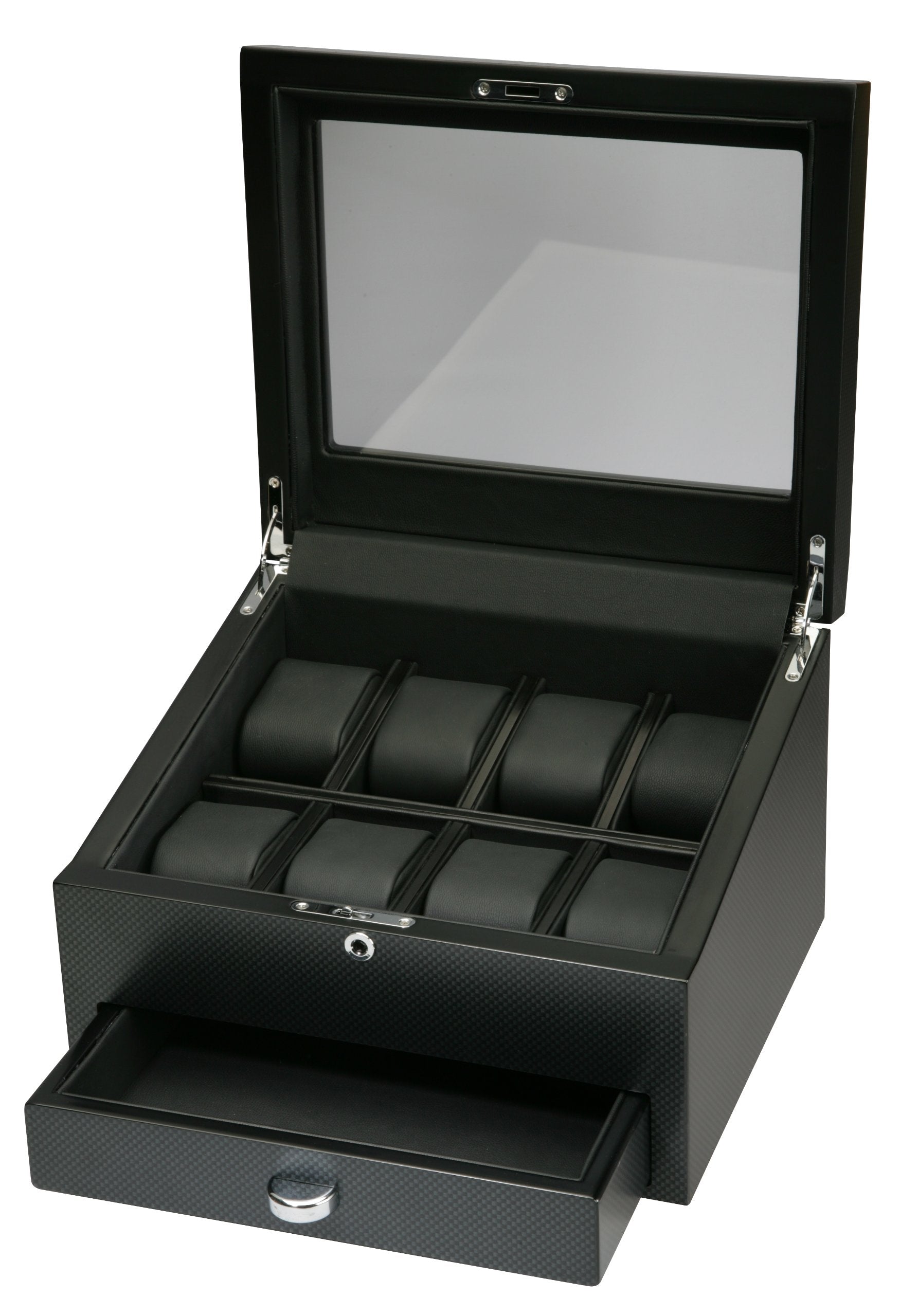 VOLTA Carbon Fiber Watch Case - Black, 8 Watches, Jewelry Drawer, Lockable, Modern Style