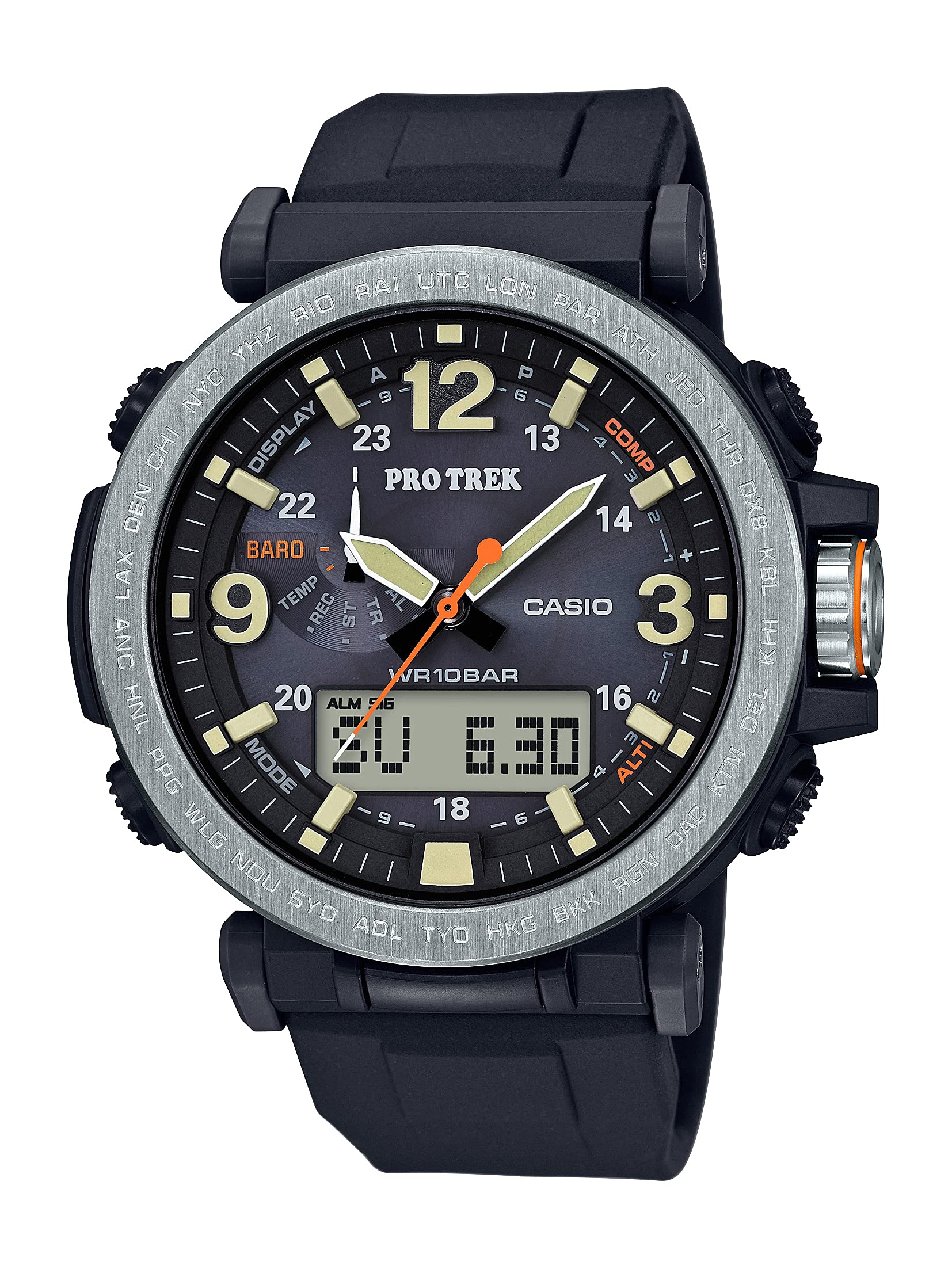 Casio PRG600 Series | Pro Trek | Black | 100M WR | 1/100 SEC Stop Watch | Compass/Alt/Baro-Thermo | Tough Solar Power/Atomic Tim