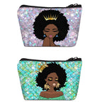 BDAWQUG Women Small Makeup Bag African Queen Cosmetic Travel Pouch for Purse Mermaid Makeup Organizer Afro Queen Thanksgiving Ch