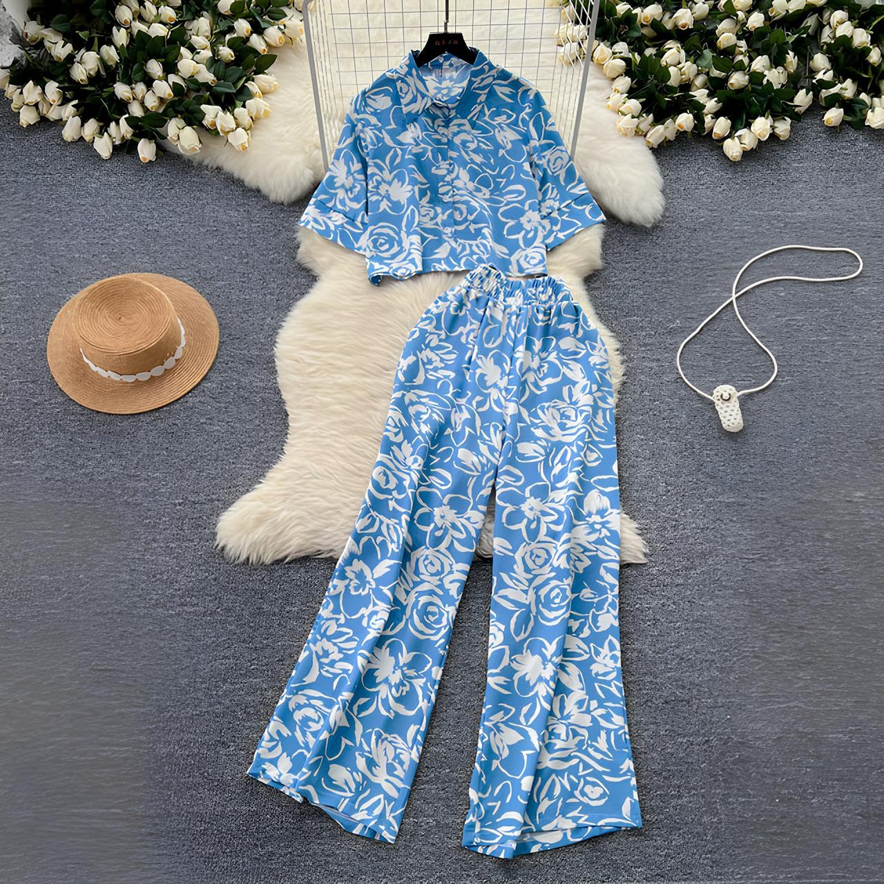 Gufrina Women For Co Ord Set|| Oversize Shirt|Shirt Collar Top| Flora Co-Ord Set For Women Print|Button-Down Casual Wear For Wom