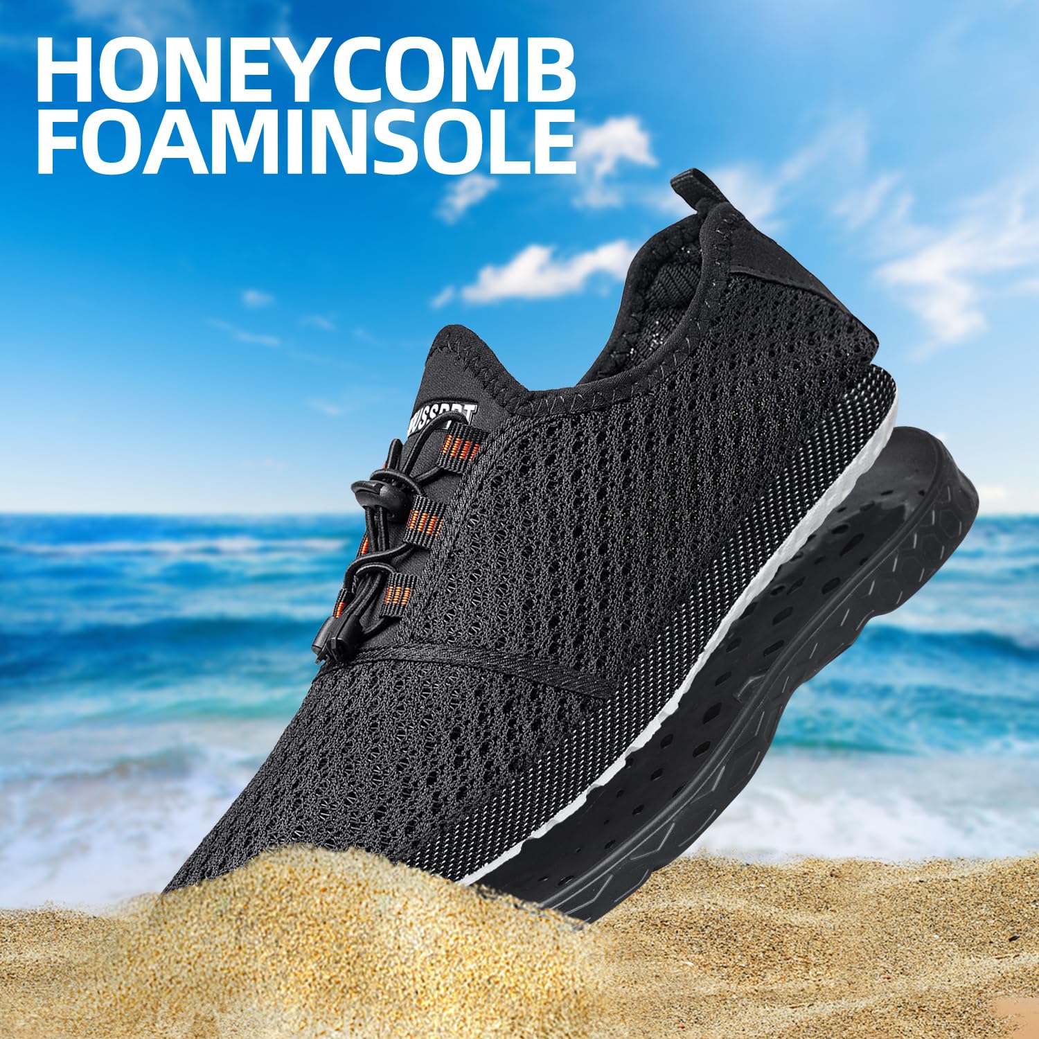 DOUSSPRT Men's Water Shoes Quick Drying Sports Aqua Shoes Dark Allblack Size 12.5