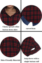 GUANYY Women's Classic Plaid Button Down Shirt - Loose Fit and Long Sleeves (Red Black Plaid, Large)