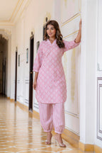 LookMark Womens Latest Printed Cotton Blend Straight Kurta and Afghani Pant Set Perfect for Casual and Office Wear (AZ-LM-P1-KS
