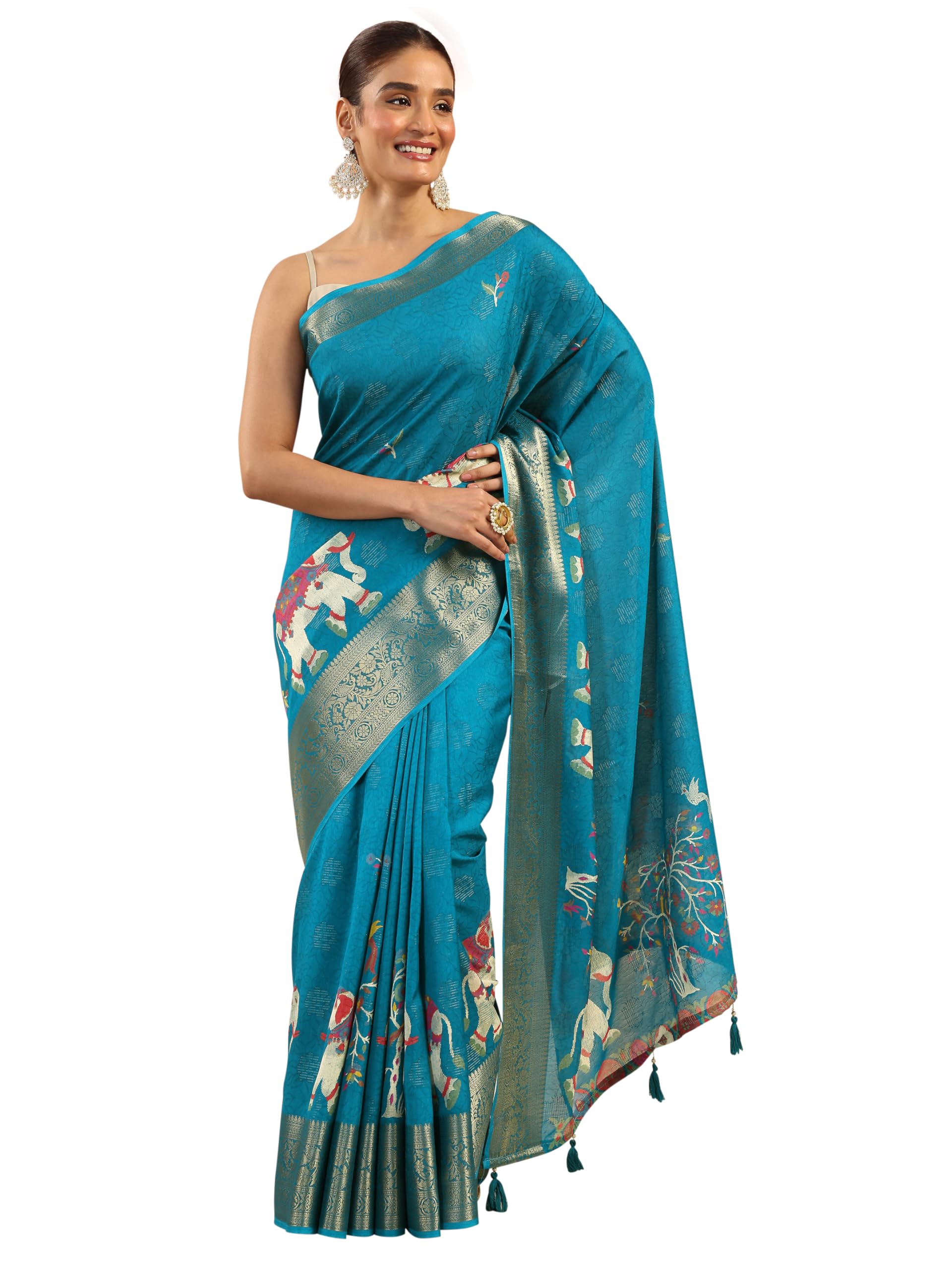 Libas Womens Woven Design Georgette Saree With Blouse Piece