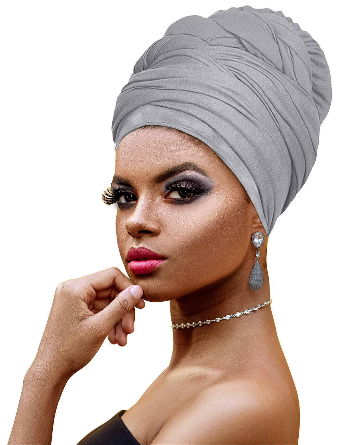 Ankara African Print Soft Headwraps Headband Long Hair Head Wrap Scarf Turban Tie Jersey Knit African Head Wraps (3. Heather Gre 7033.1