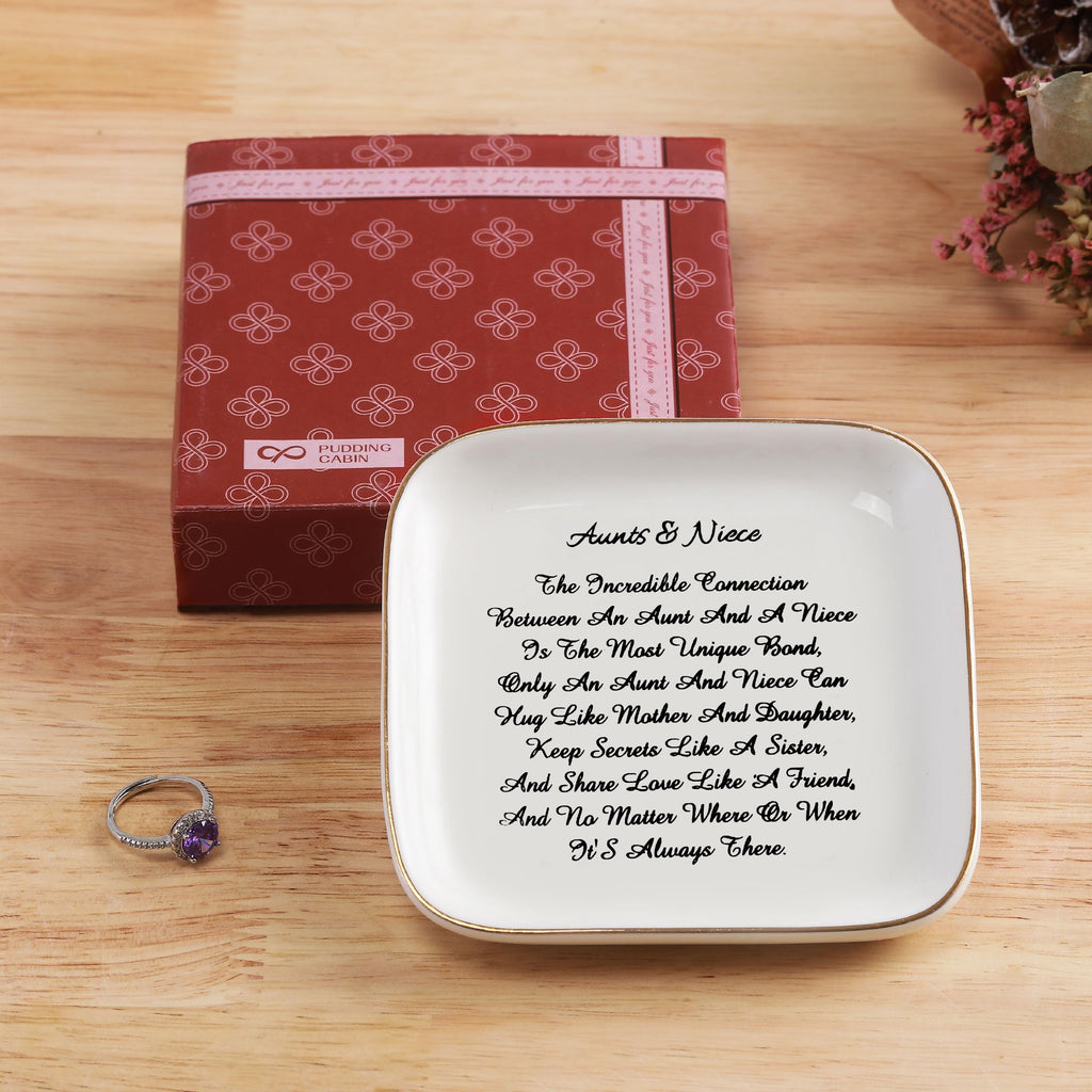 PUDDING CABIN Aunt Gifts from Niece, Aunts&Niece    Trinket Dish Ring Holder Gifts for Aunt Christmas Aunts Birthday, Mother's D