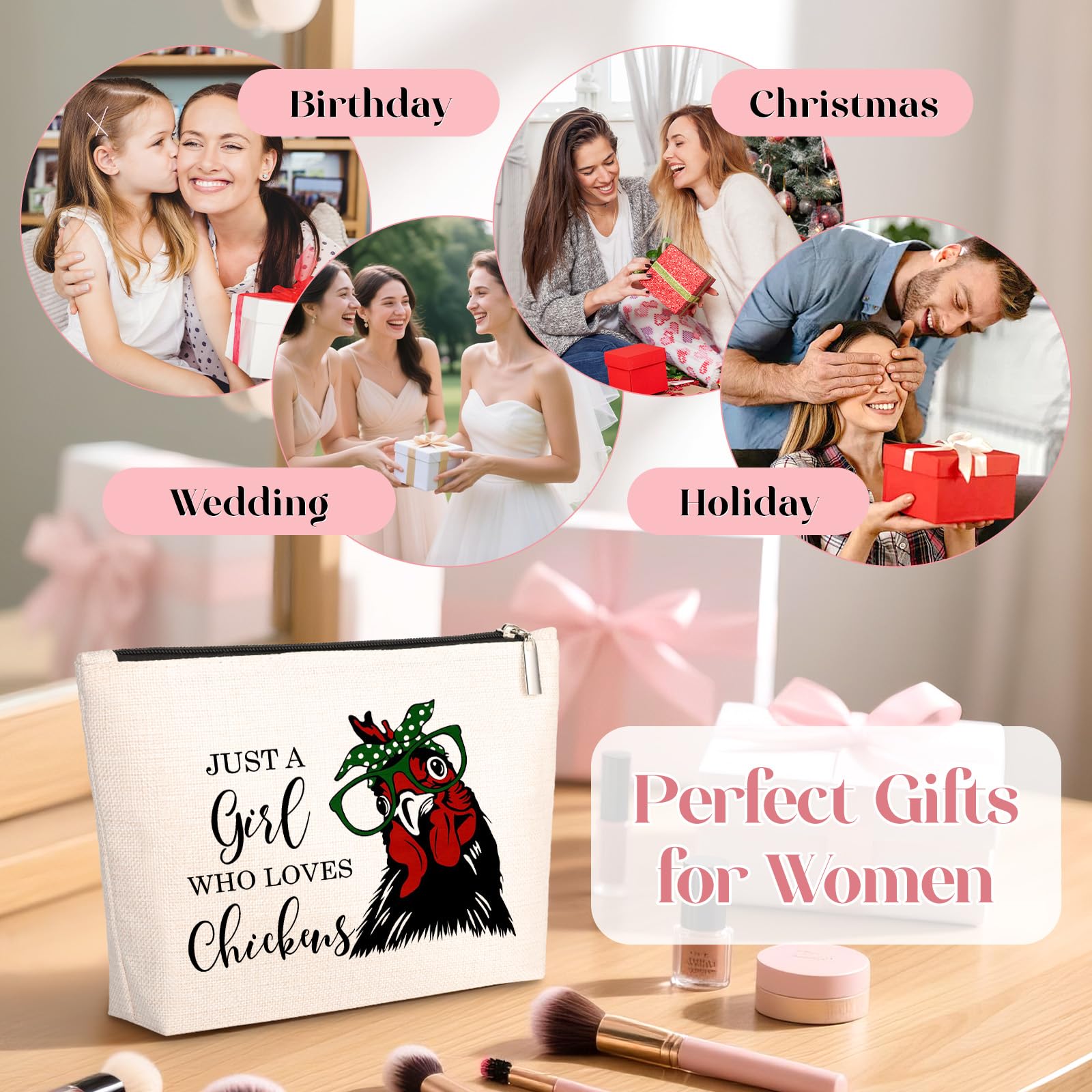 GevGuxLuo Chicken Gifts for Chicken Lovers, Chicken Makeup Bag for Women with Mirror, Chicken Birthday Gifts for Daughter Sister