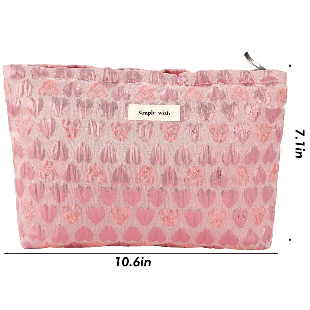 ZLFSRQ Heart Makeup Bag Travel Cute Cosmetic Bags for Women Large Makeup Pouch Zipper Cosmetic Pouch for Purse Aesthetic Embroid