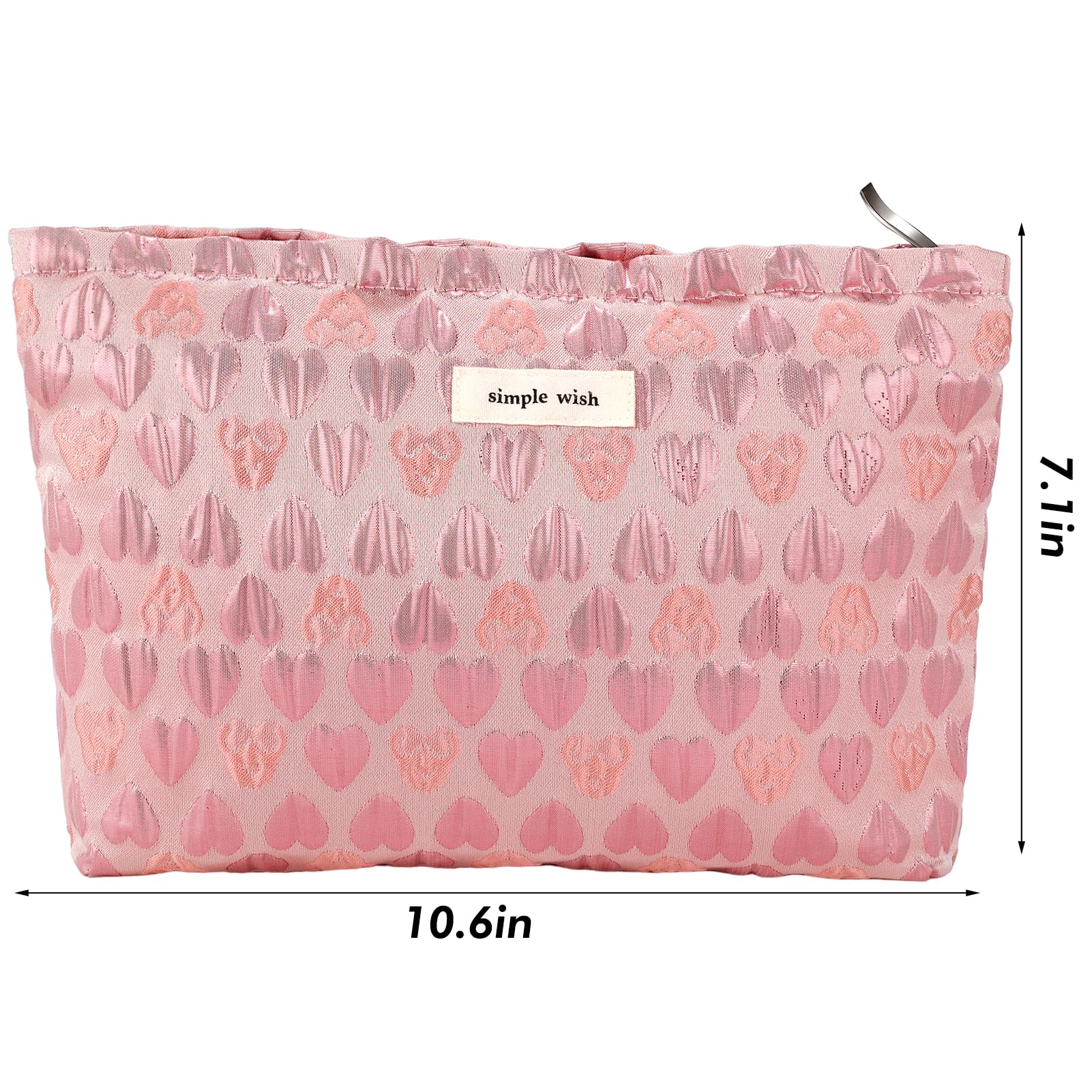 ZLFSRQ Heart Makeup Bag Travel Cute Cosmetic Bags for Women Large Makeup Pouch Zipper Cosmetic Pouch for Purse Aesthetic Embroid