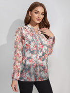 Toochki Womens Grey Georgette Floral Straight Western Top | Winter Top | Western Top | Top for Women | Latest Women Top | Trend