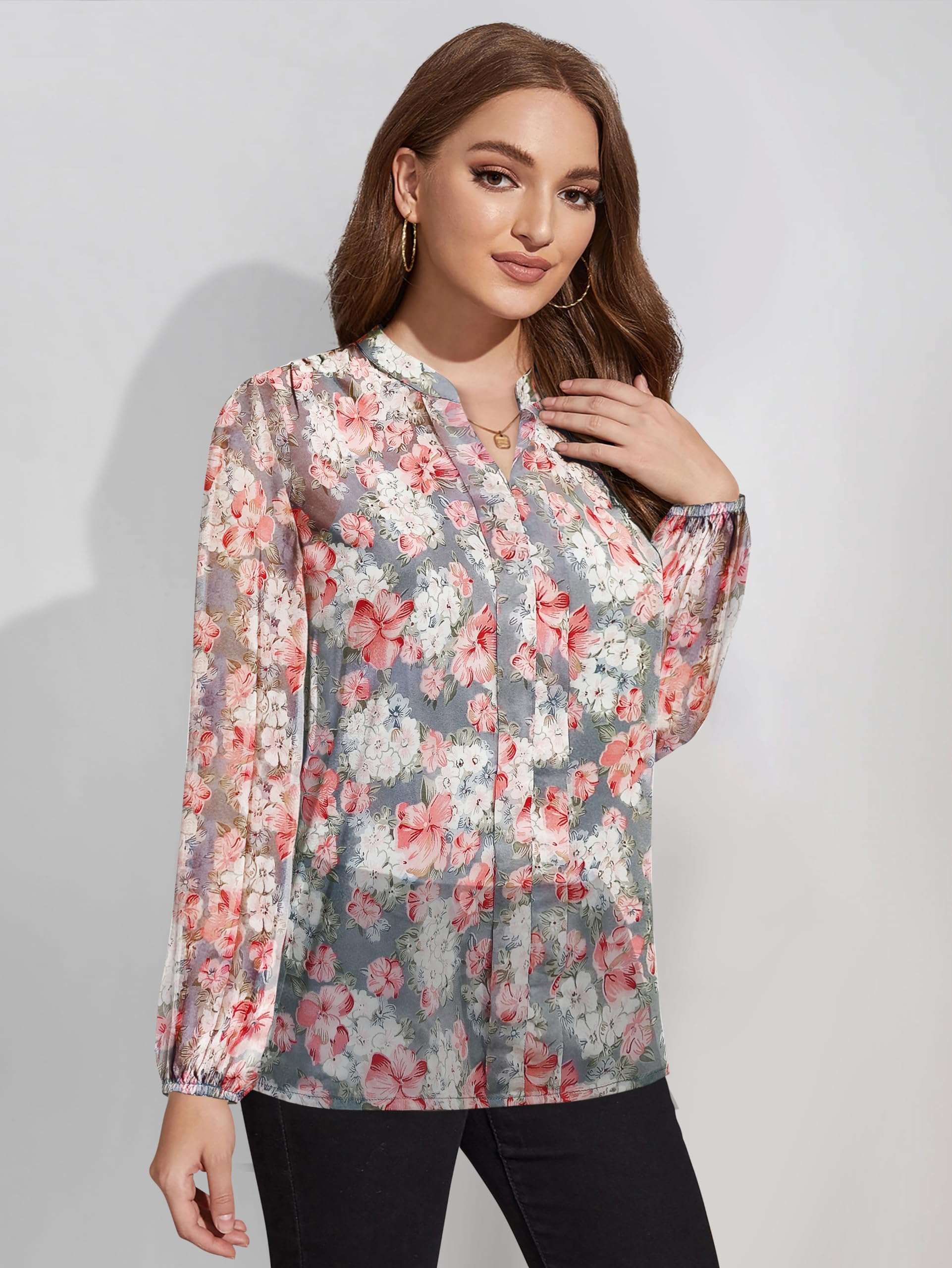 Toochki Womens Grey Georgette Floral Straight Western Top | Winter Top | Western Top | Top for Women | Latest Women Top | Trend