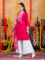 Aarika Girls Red Colour Embroidery Cotton Kurti (10-15 Years)