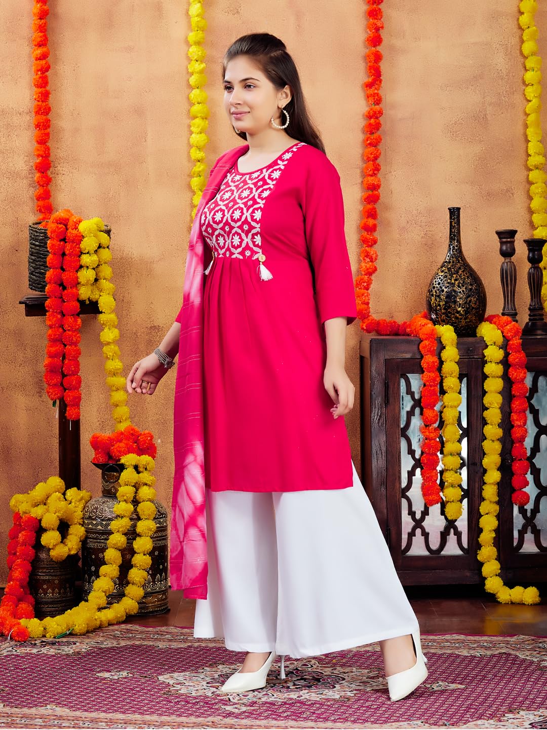 Aarika Girls Red Colour Embroidery Cotton Kurti (10-15 Years)