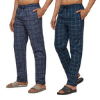 XYXX Mens Super Combed Cotton Checkered Checkmate Pyjamas [Pack of 2] Elasticated Waist, Drawstring | Loungewear for Men in Blu