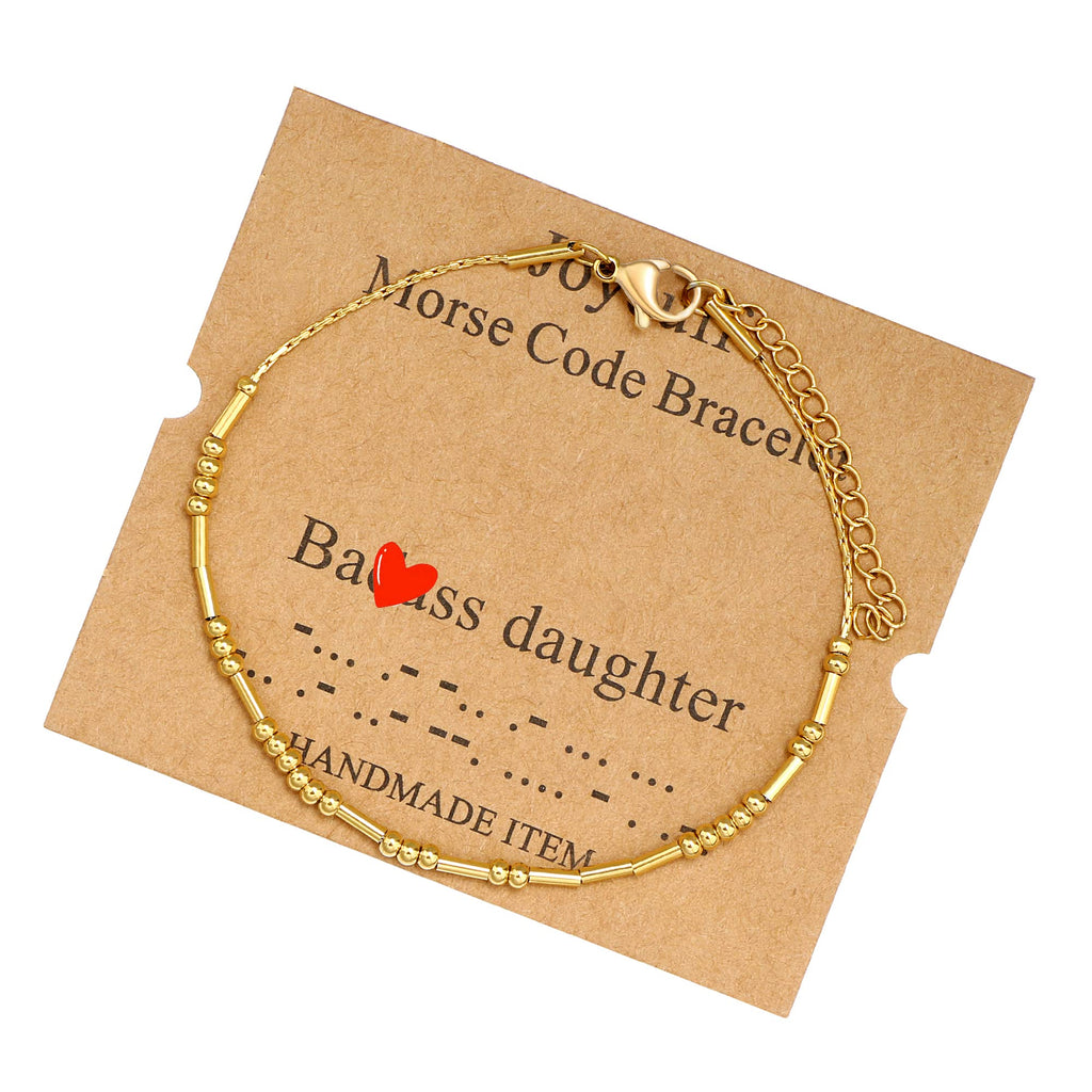 JoycuFF Inspirational Morse Code Bracelets Daughter Funny Daughter Gifts for Women Birthday Mother's Day Christmas Courage Gold 