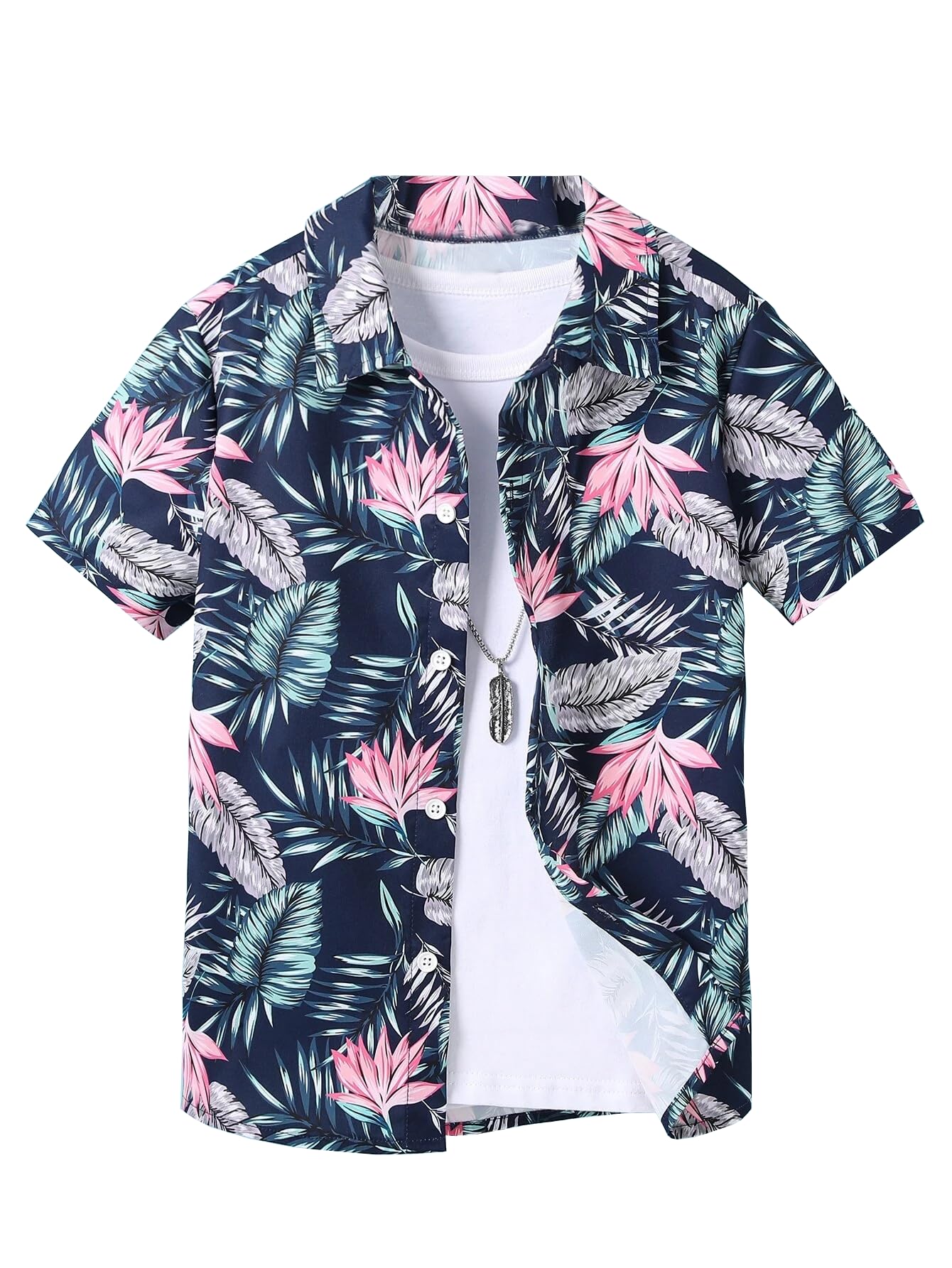 TAGAS Boys Tropical Regular Fit Shirt (BS-3001-BLUE- Blue 13 Years-14 Years)