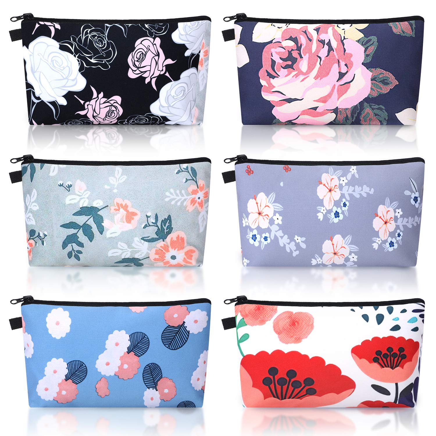 Chuangdi 6 Pieces Makeup Bag Toiletry Pouch Waterproof Cosmetic Bag with Mandala Flowers Llama Sloth Unicorn Patterns, 6 Styles 
