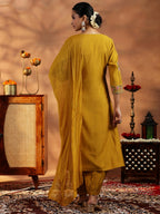 Libas Womens Embroidered Silk Blend A-Line Kurta With Salwar And Dupatta