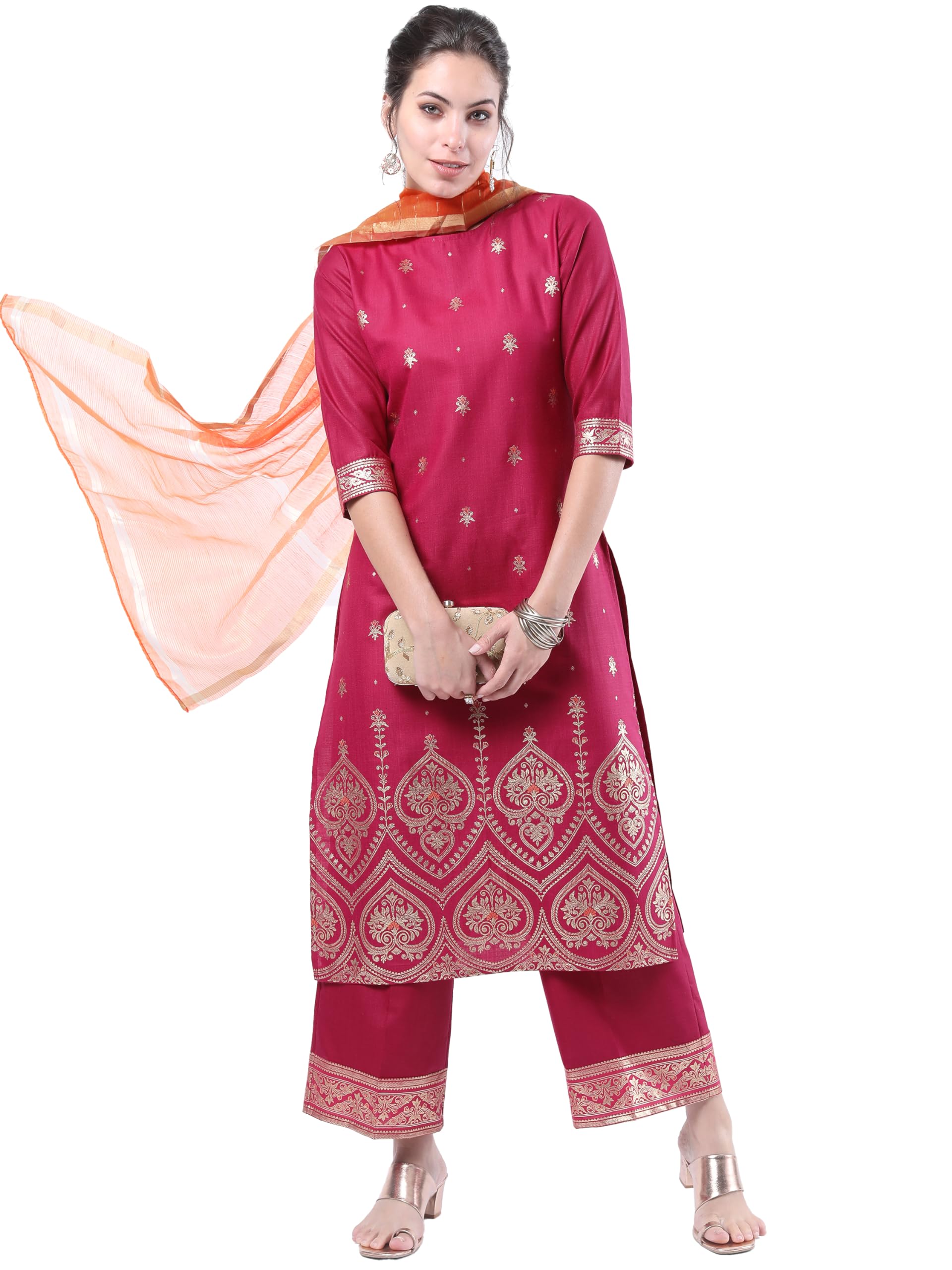 Ketch WomenS Polyester Printed Kurta Set (Khk3000293_Fuschia, Pink