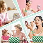 58 Pcs Checkered Makeup Bag Set Preppy Aesthetic Portable Cosmetic Bag Travel Makeup Pouch 7 Pcs Heishi Surfer Bracelets with 50