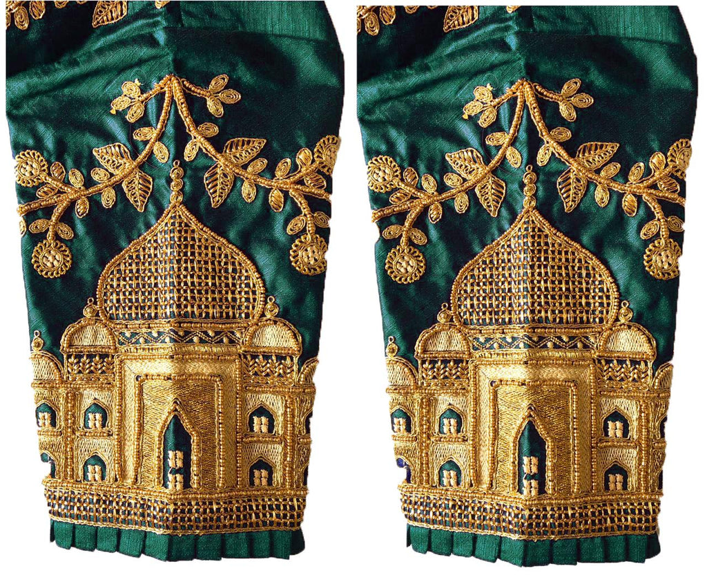 Pujia Mills WomenS Multicolor Heavy Hand Embroidery Taj Mahal Design Work Khatli Work Phantom Silk Readymade Saree Half Sleeve