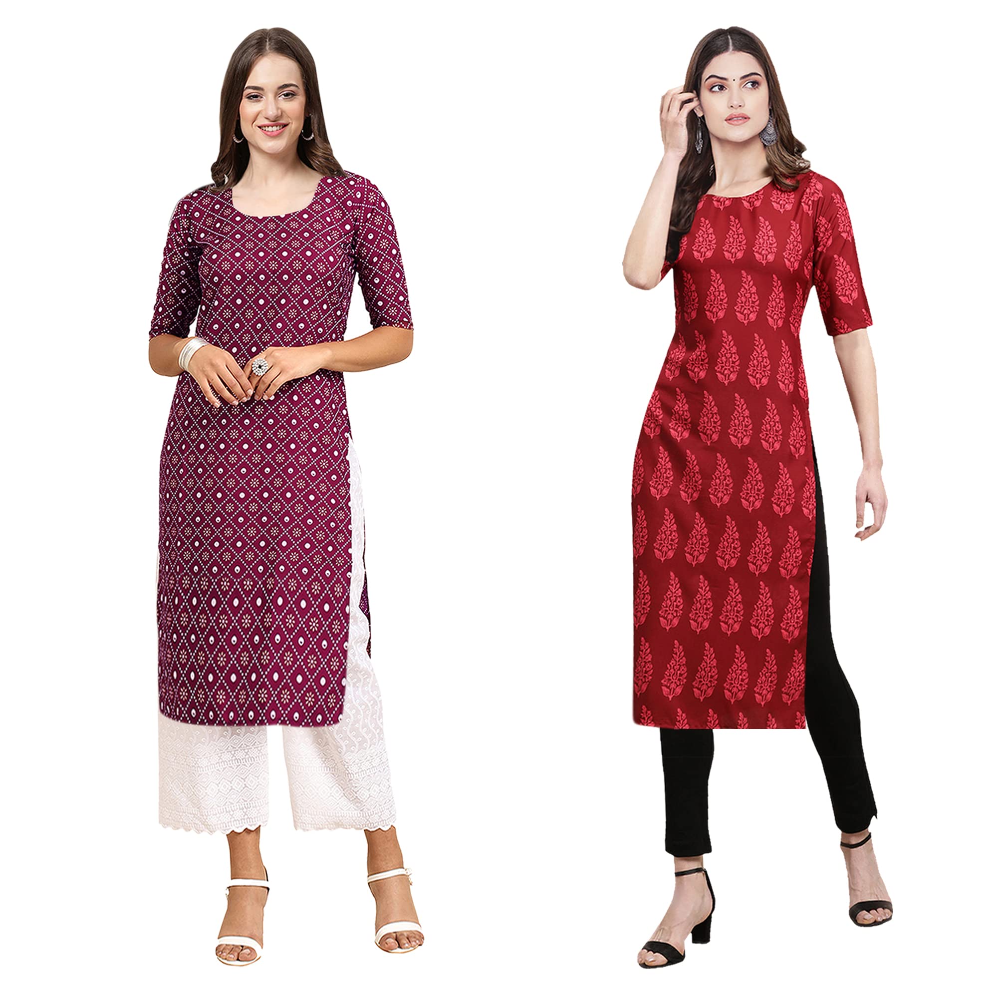 Pinkmint Women'S Crepe Digital Print Straight Kurta [Pack Of 2](Av-355-337-Xxl)