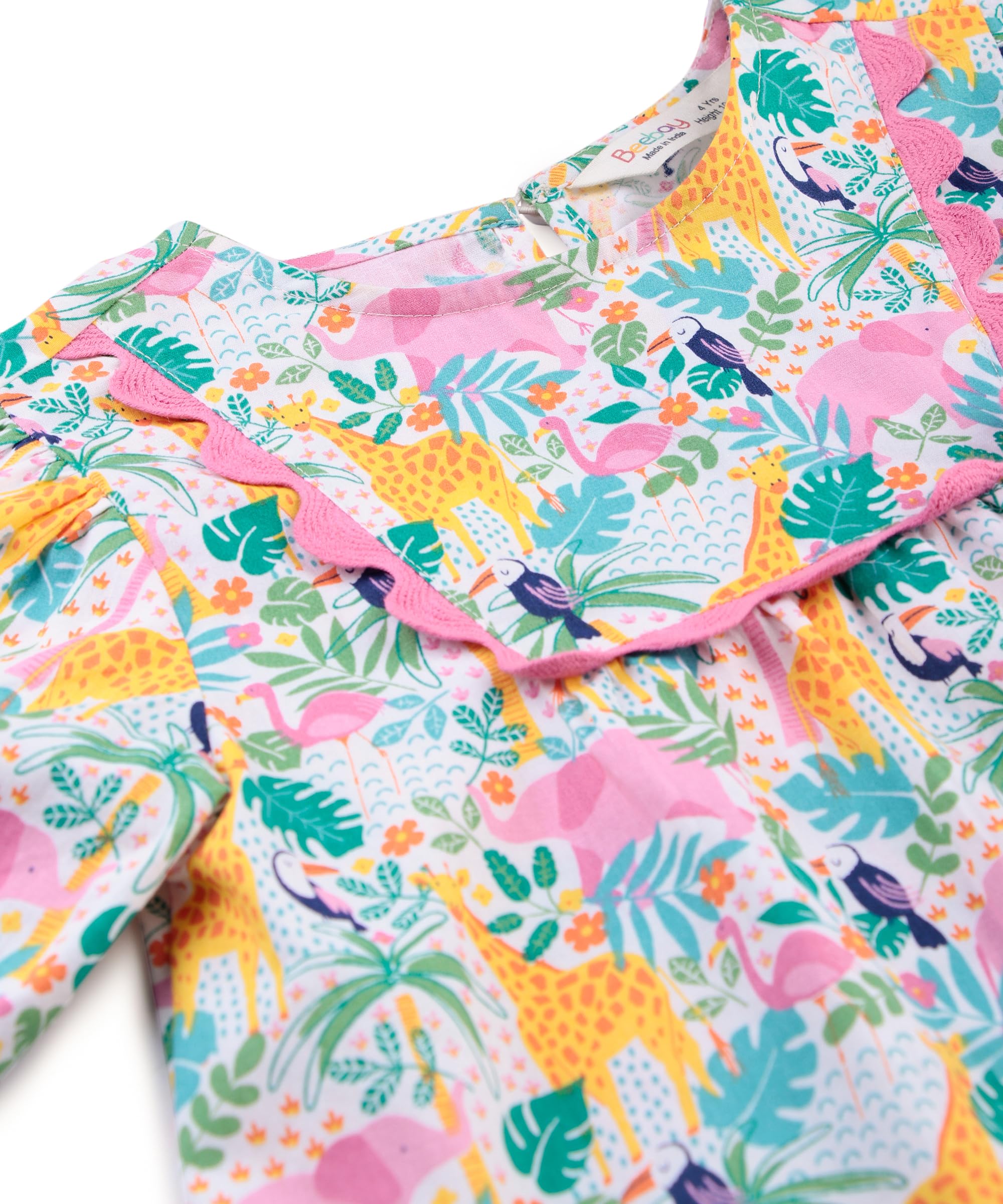 Beebay Kids Girls Tropical Print lace Detail Dress Multicolour