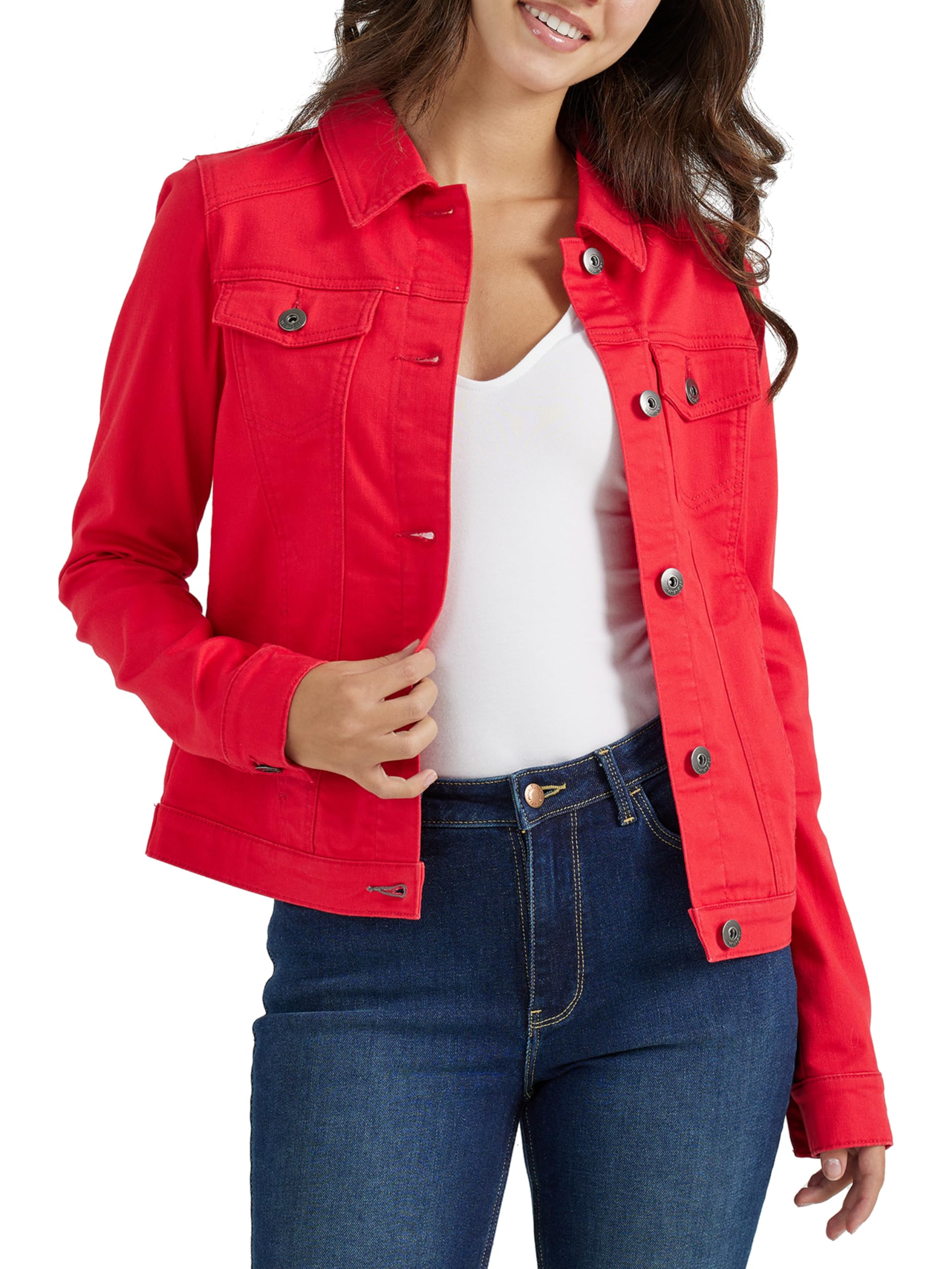 Wrangler Authentics Women's Stretch Denim Jacket, Red, Medium