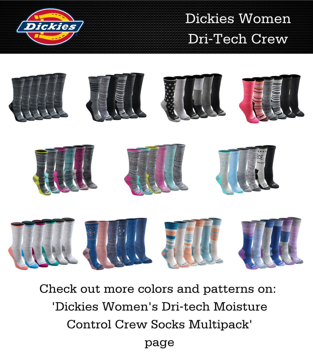 Dickies Women's Dri-Tech Essential Moisture Control Crew Socks, Available in S-XL (6, 12, White with Bluish (6 Pairs), Small