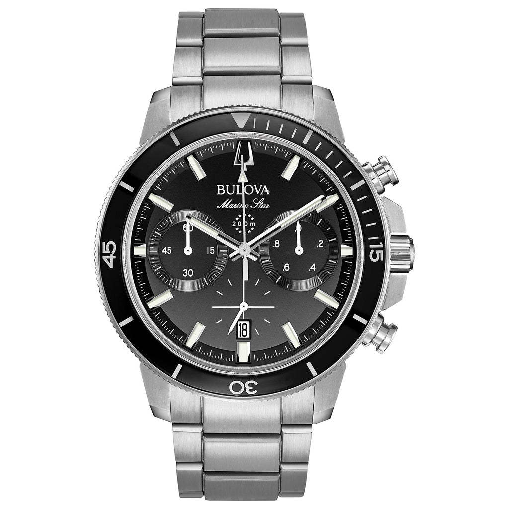 Bulova Men's Marine Star Series C Stainless Steel 6-Hand Chronograph Quartz Watch, Black Dial Style: 96B272