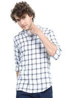 Ketch MenS Polyester Letter Print Straight Fit Shirt (Khsh000640_White/Navy Blue S)