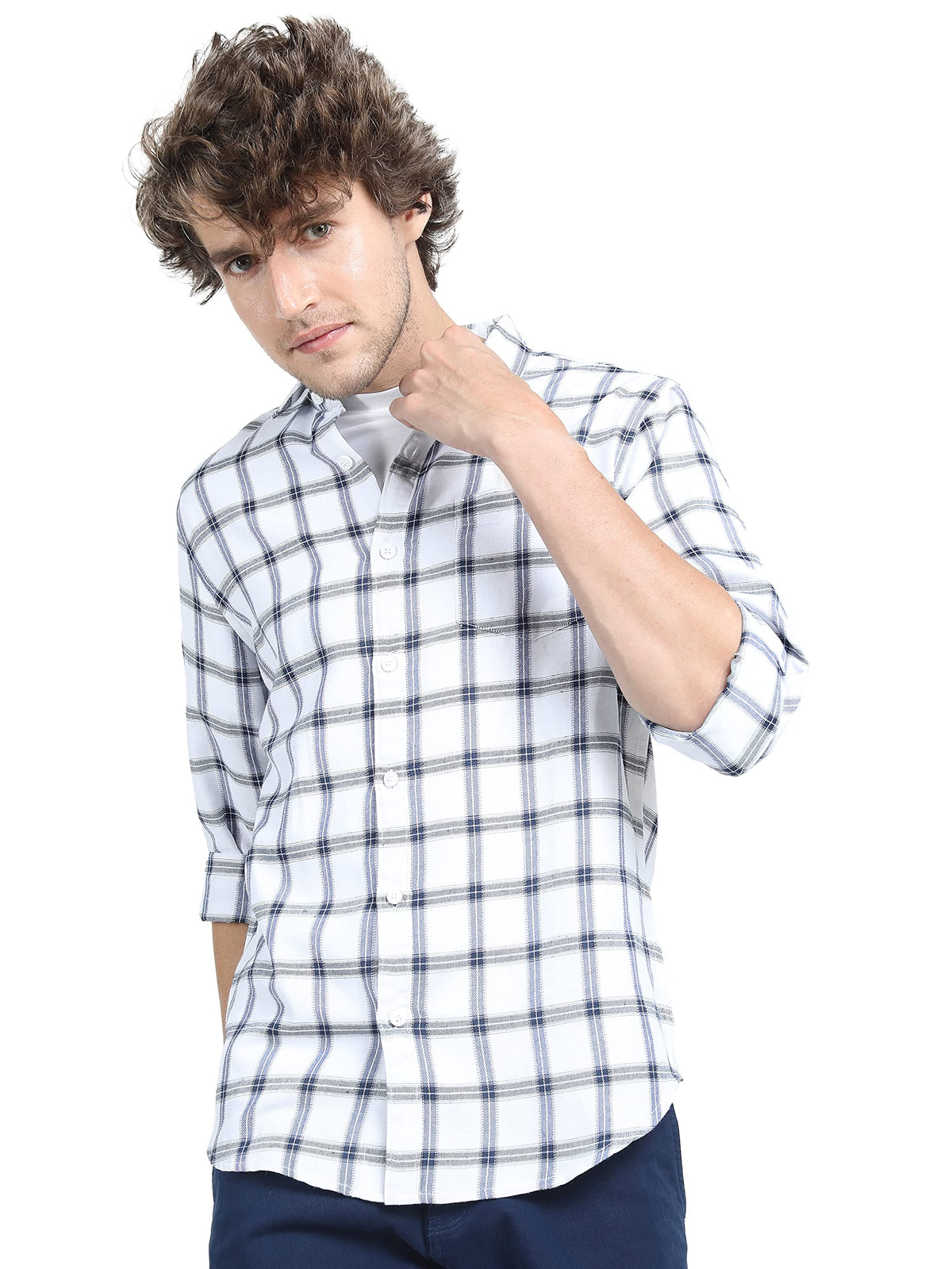 Ketch MenS Polyester Letter Print Straight Fit Shirt (Khsh000640_White/Navy Blue S)