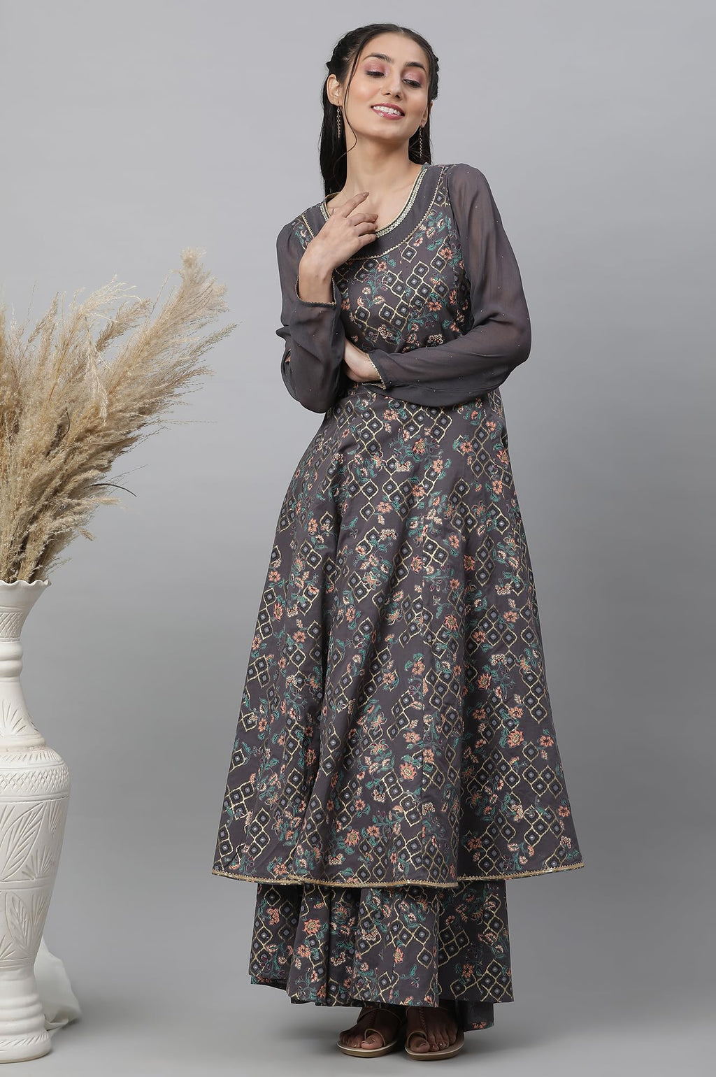 Aurelia Cotton Women'S Excalibur Ikkat Printed Cambric Flared Kurta