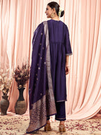 Sanisa Women'S Silk Blend Sequins Embroidery Anarkali Kurta With Pant And Dupatta Set