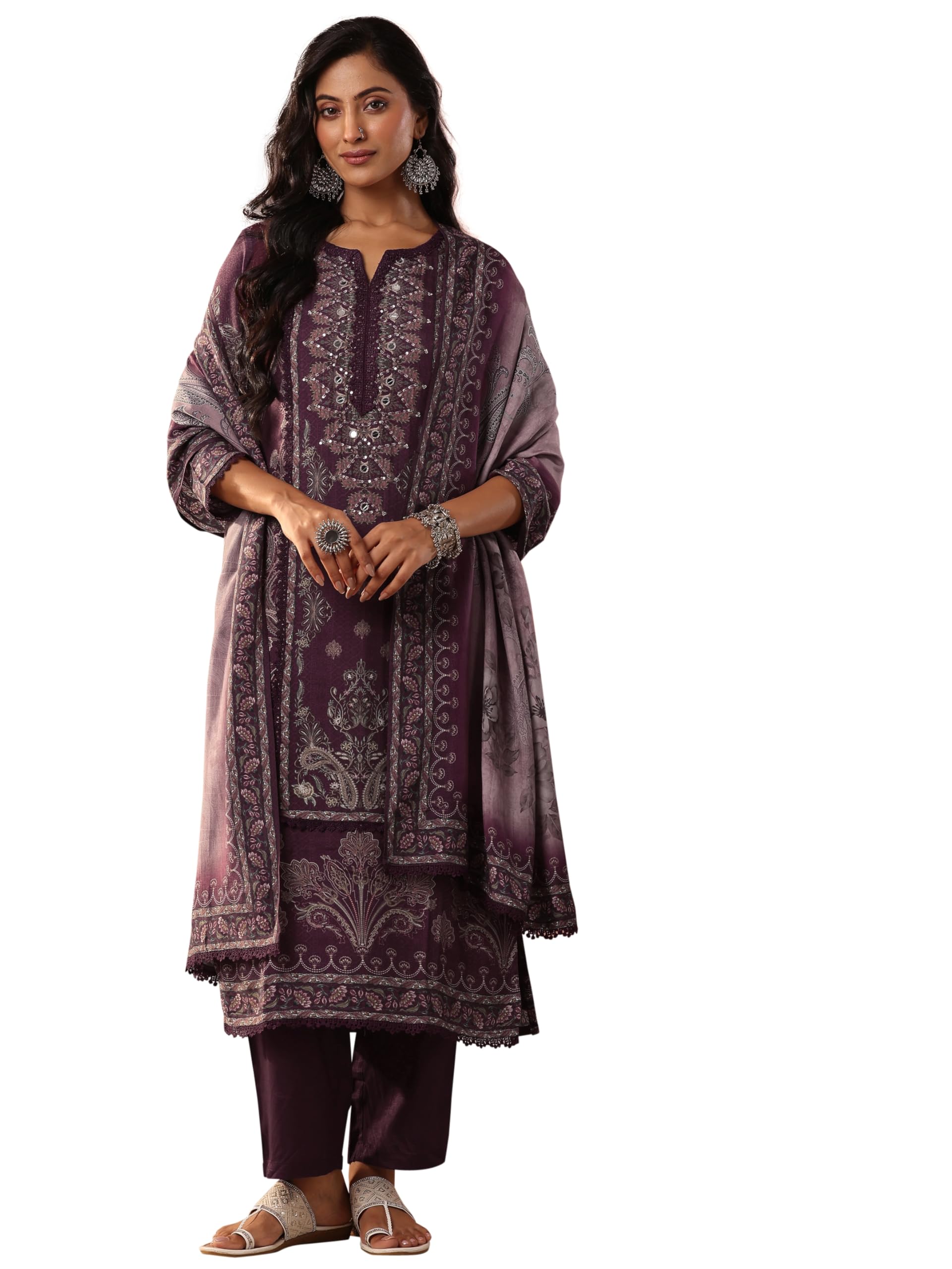 Libas Printed Muslin Straight Kurta With Trousers With Dupatta (49578S)