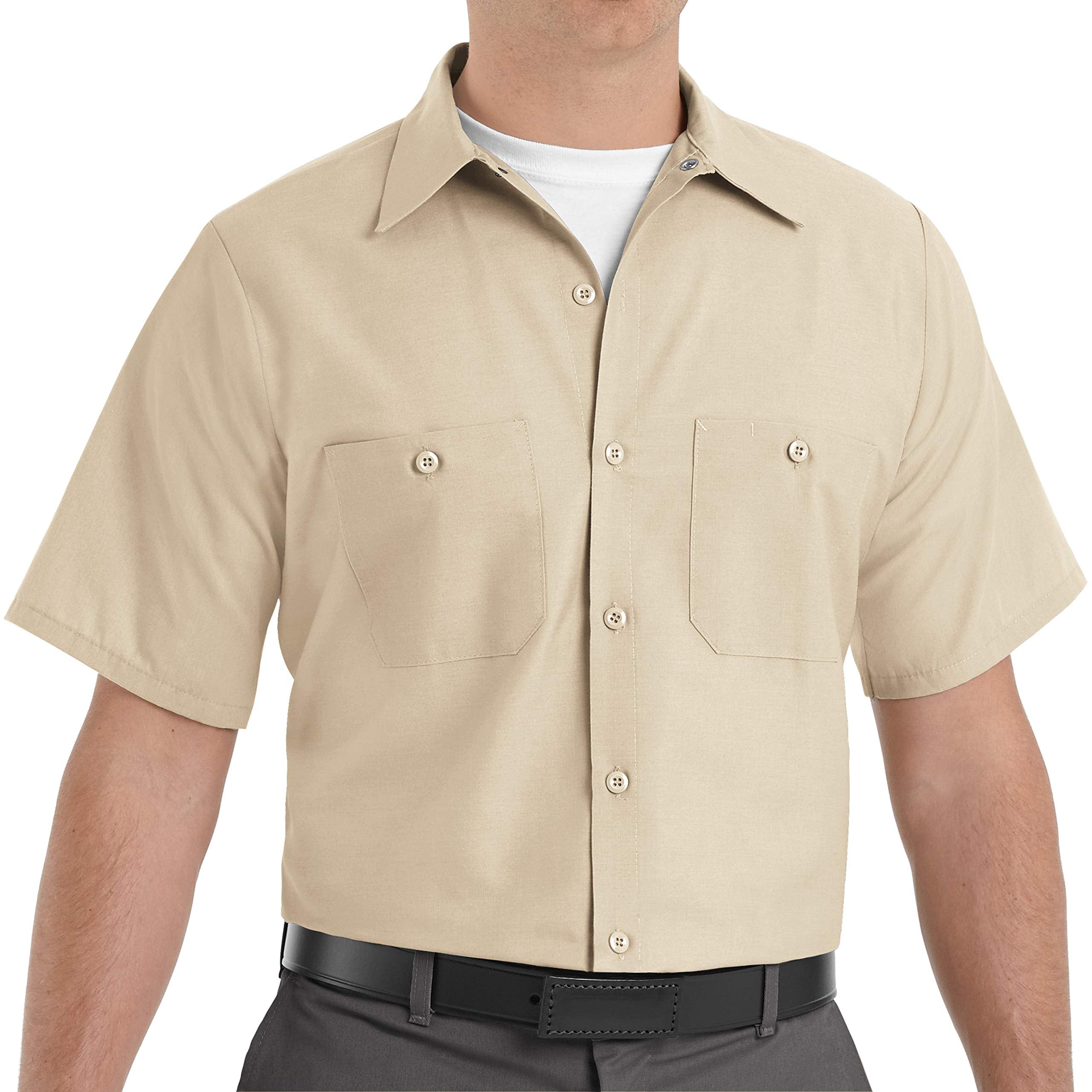 Red Kap Mens Standard Industrial Work Shirt, Regular Fit, Short Sleeve, Light Tan, 6X-Large
