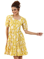 Libas WomenS Cotton Fit And Flare Above Knee Dress (29431O_Yellow