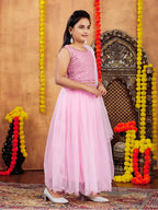 Aarika Girls Ethnic Wear Pink Colour Sequin Embroidery Georgette Lehenga Choli Set Attached Bag (4-10 Years)