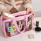 Yowivon Clear Stuff Tote Bag Pink Big Travel Cosmetic Makeup Toiletry Bag with Handle and Zipper, Transparent Waterproof Beach S