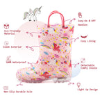 EUXTERPA Toddler-Kids Waterproof Light Up Rain Boots Patterns and Glitter Boots with Handles for Girls Toddler Size 8 Pink Unico