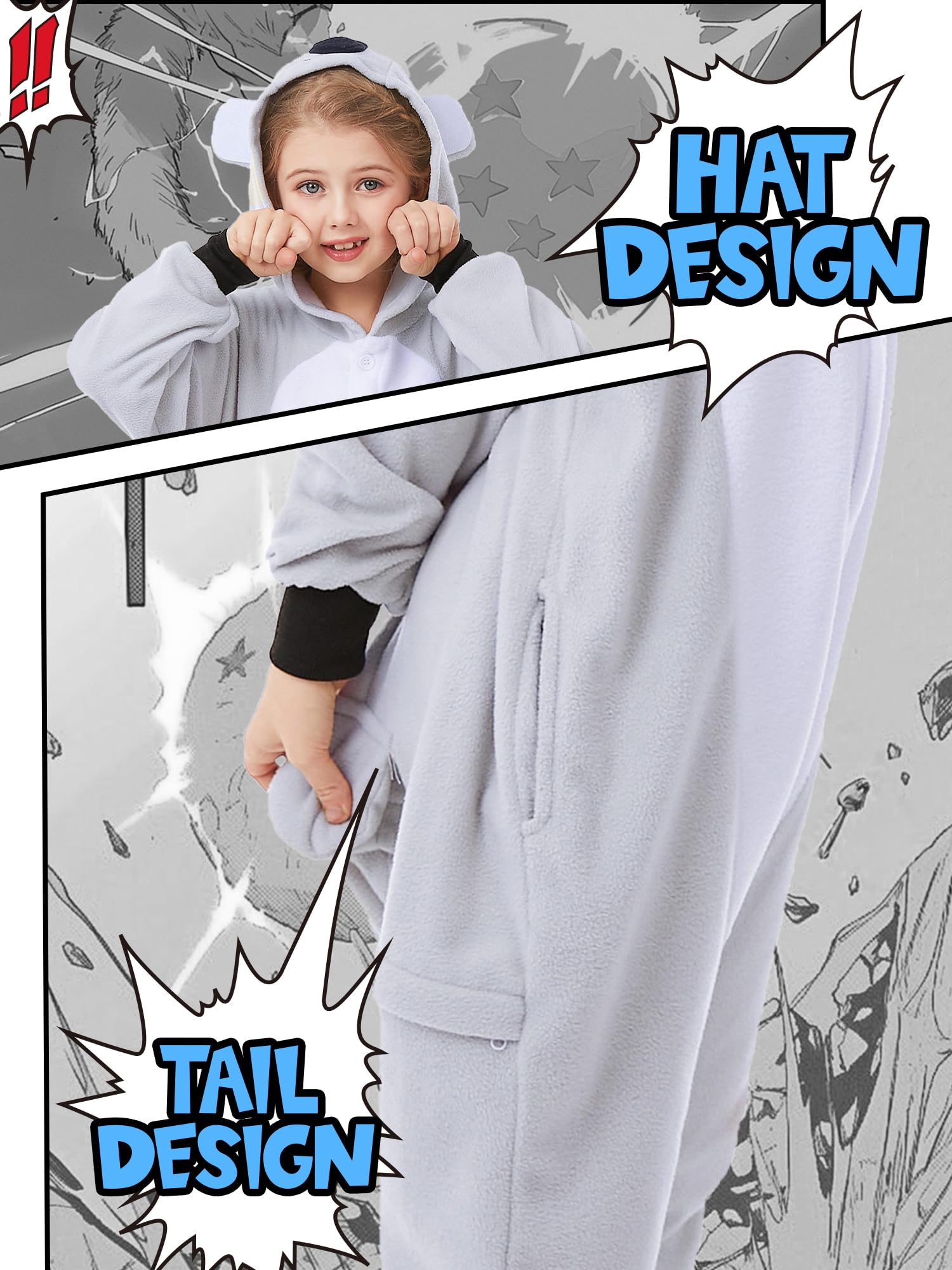 CANASOUR Unisex Halloween Kids Grey Koala Onesie For 10-12 Years Girls Costume Party Cosplay Pyjamas (Height 56-59    10 Years,