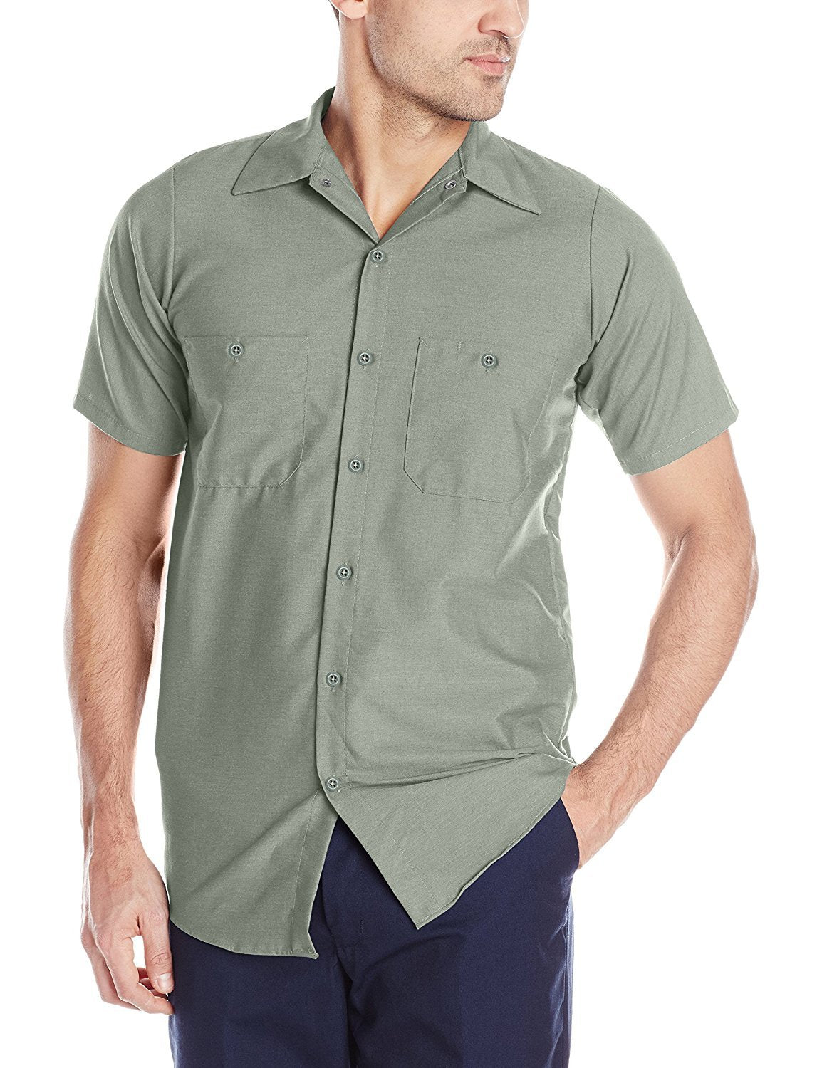 Red Kap Men's Standard Industrial Work Shirt, Regular Fit, Short Sleeve, Light Grey, Small