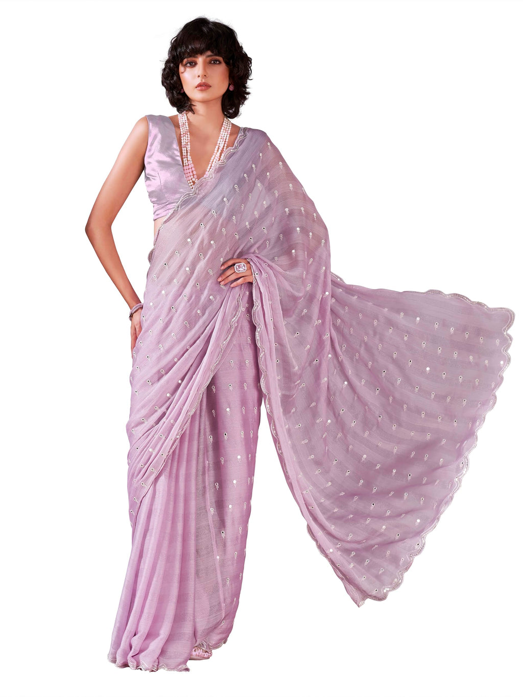 Womanista WomenS Women Satin Saree Ll Women Embellished Saree Ll Women Mirror Work Saree Ll Un-Stitched Blouse Saree