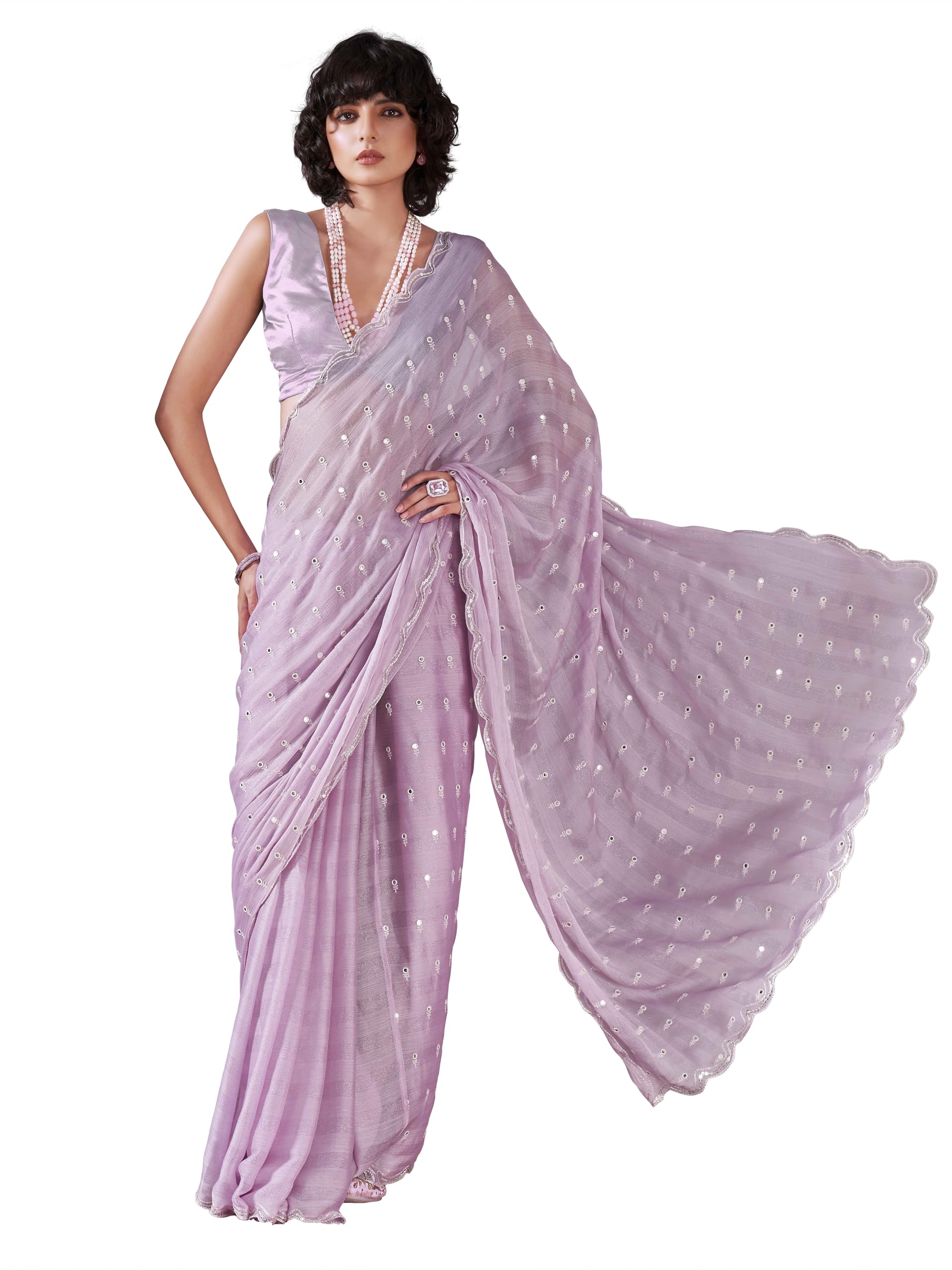 Womanista WomenS Women Satin Saree Ll Women Embellished Saree Ll Women Mirror Work Saree Ll Un-Stitched Blouse Saree