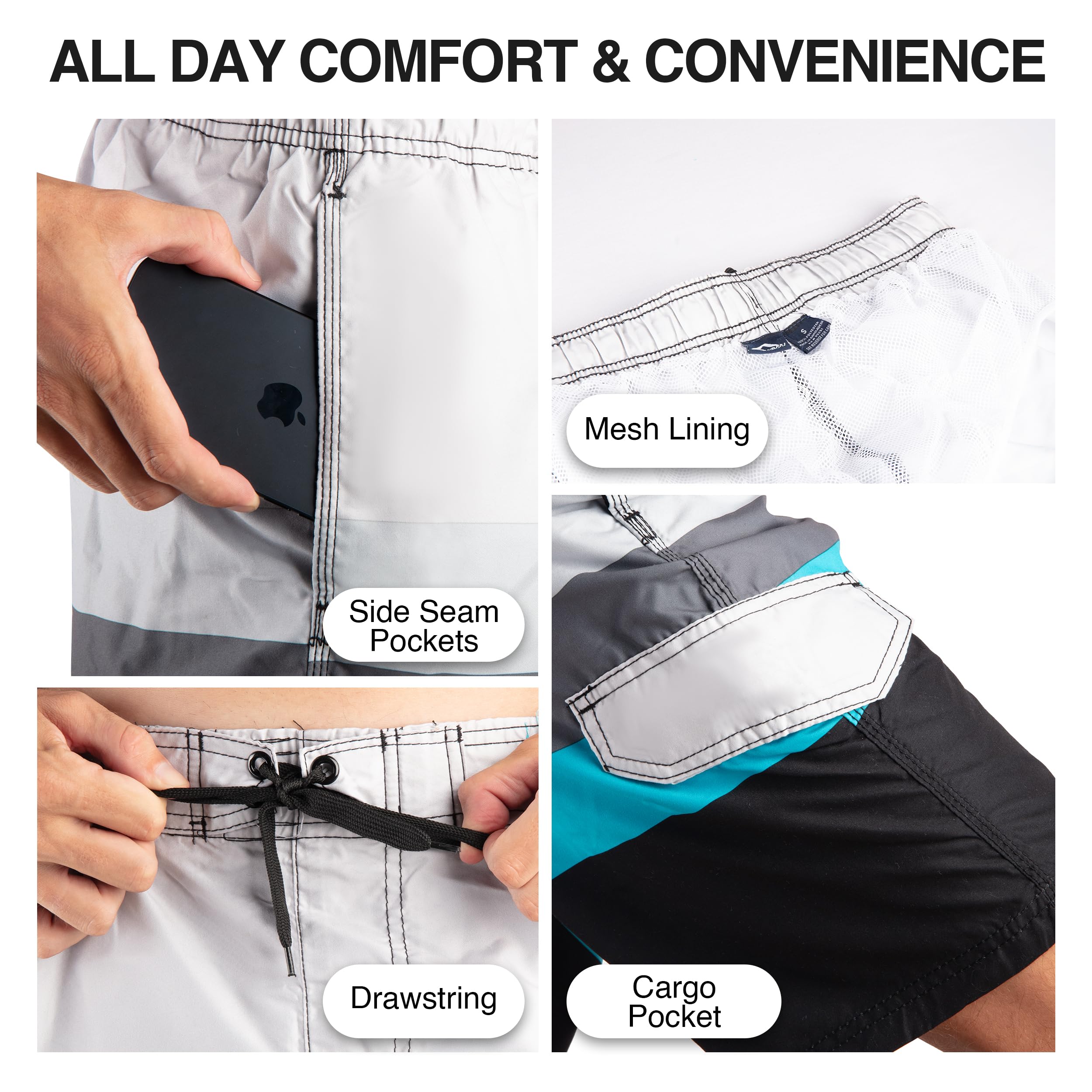 Kanu Surf Mens Swim Trunks (Regular  Extended Sizes), Infinite Black, Large