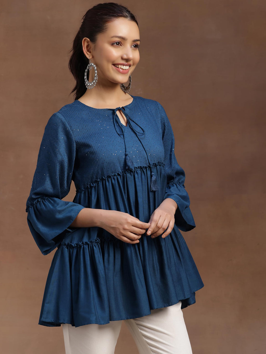 Libas WomenS Silk Blend Solid Regular Kurti (29142 Blue