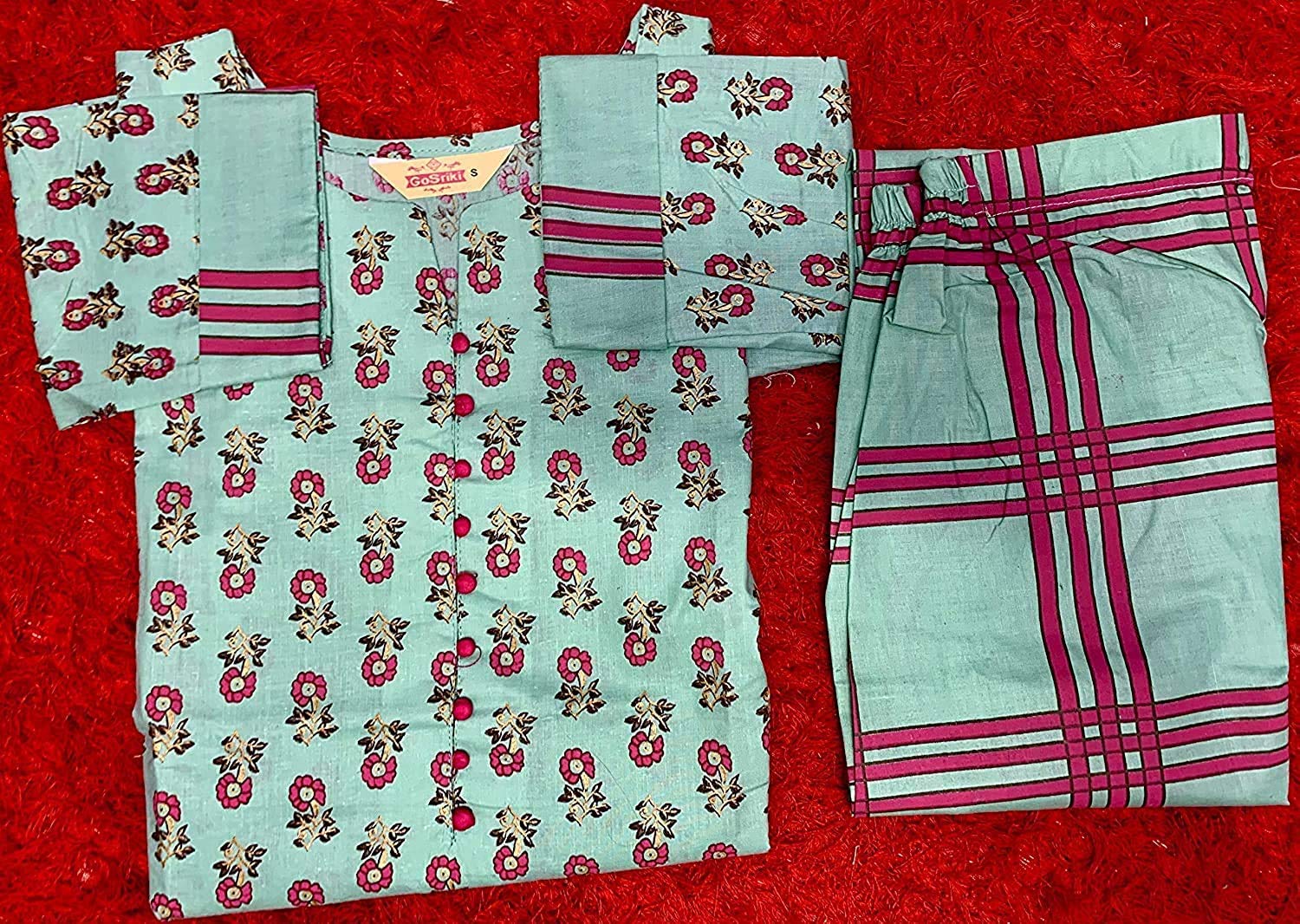 ANNI DESIGNER Womens Cotton Printed Straight Kurta with Palazzos & Dupatta (DEB-Cotton SET4_XXL) Multicolour