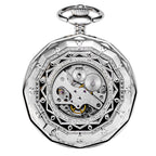 TREEWETO Mechanical Pocket Watches Silver Roman Numerals Open Face with Chain Men 24-Hour Moon Sun with Box