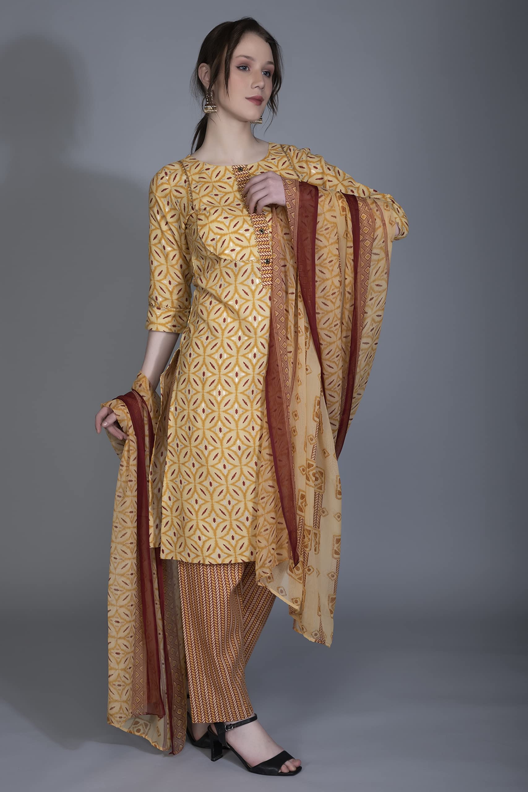 Dhruvi Trendz Cotton Kurta Set With Dupatta For Women | Kurta Set For Women | Festive Kurta Set For Women | Regular Fit Kurta